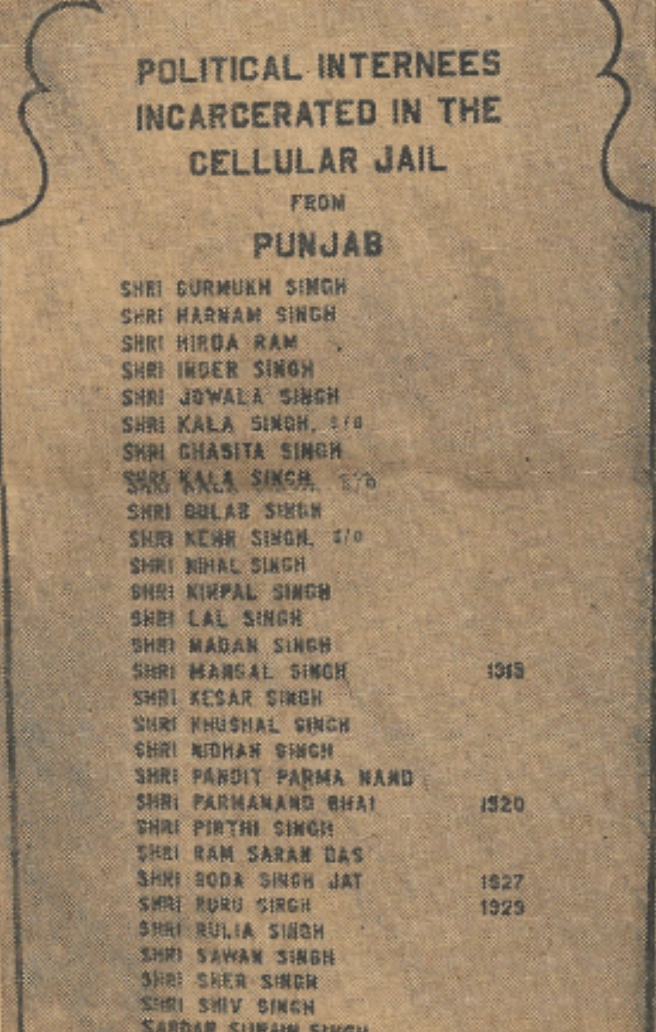 The board listing the political internees who spent time in the Andaman and Nicobar Islands